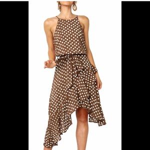 Brown Polka Dot Asymmetrical Dress